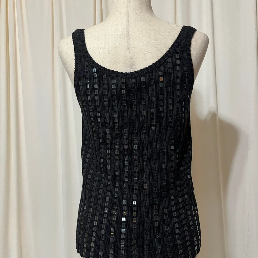 Laundry by Shelli Segal Black Sequin Sleeveless Knit Sweater Tank Top - Picture 4 of 5